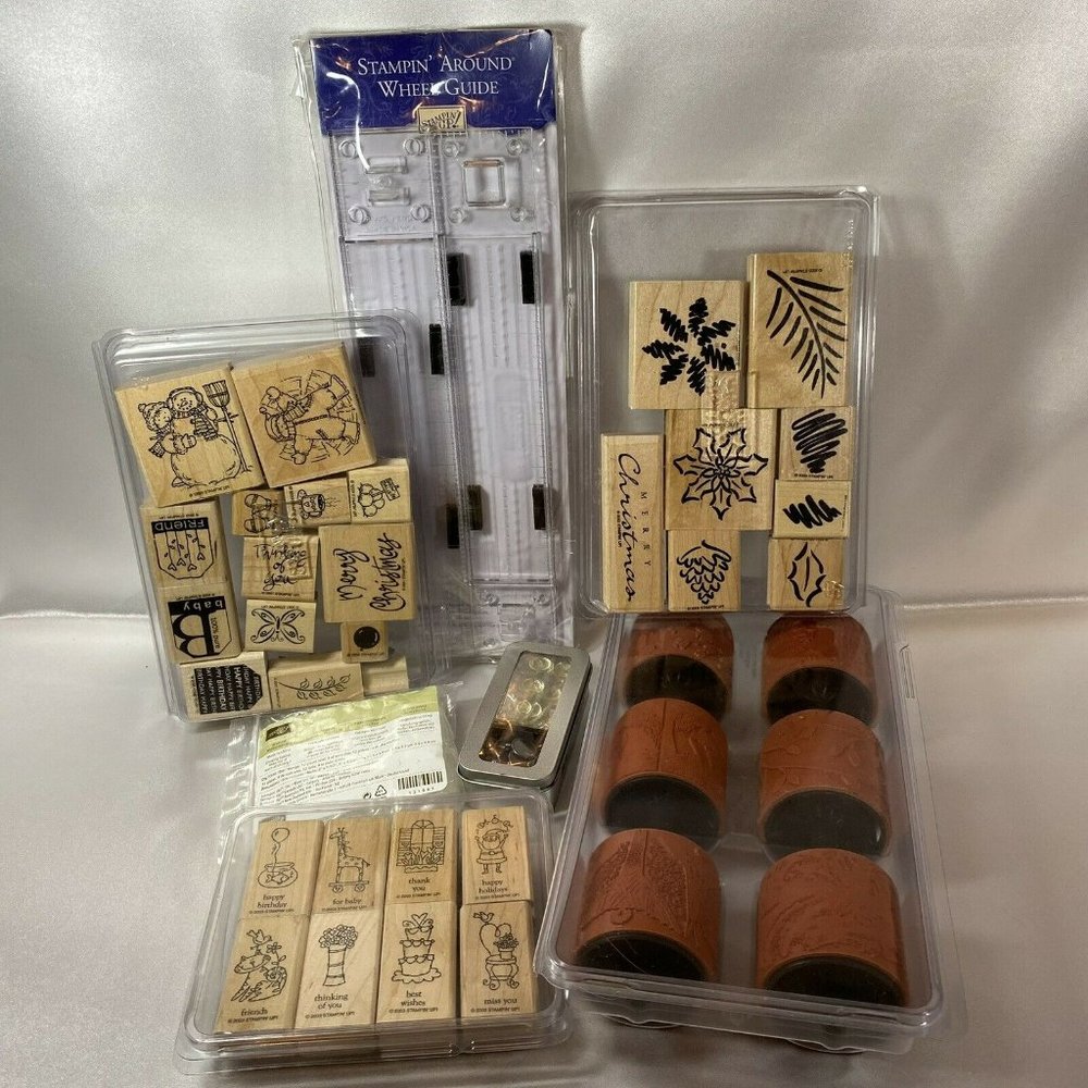 Stampin Up Lot Rubber Stamps Wood Mounted Wheels